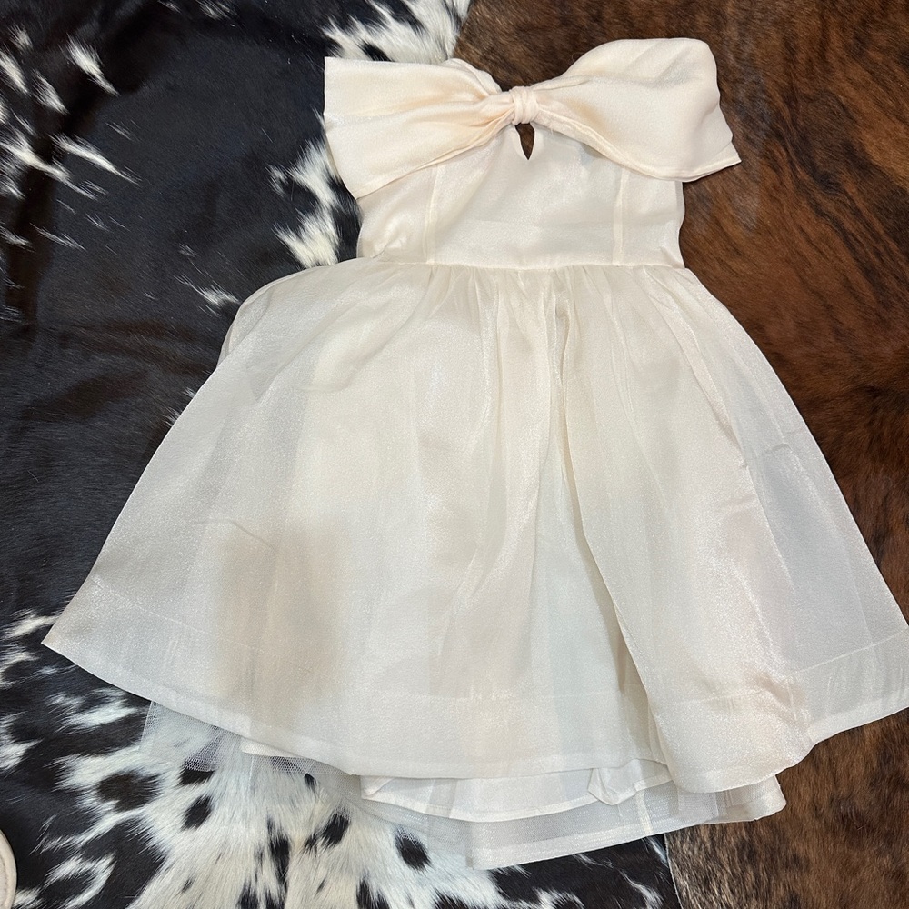 Elegant Cream Bow-Front Party Dress - Women